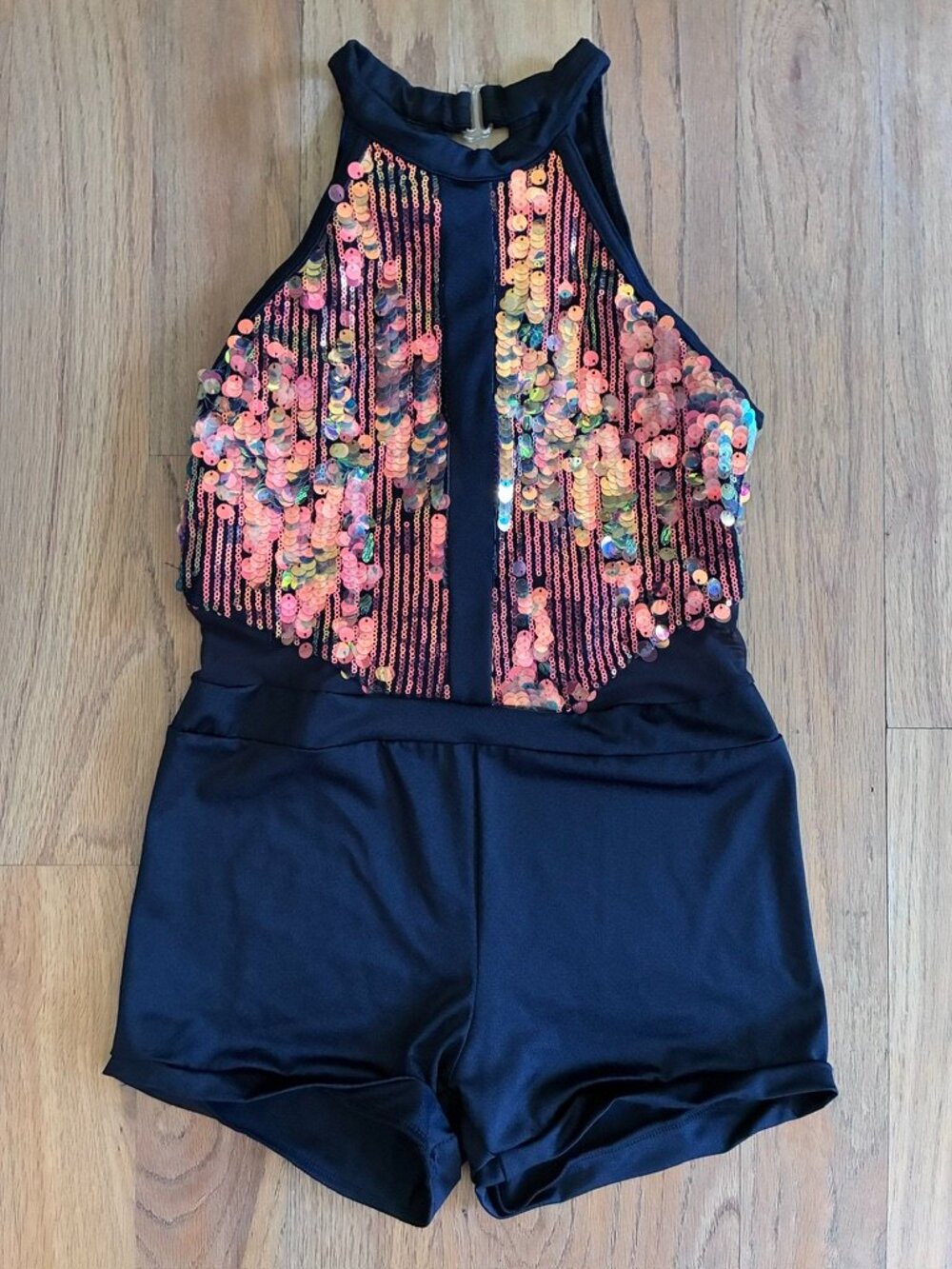 Weissman Black Multicolor Sequin Dance Biketard XLC (16-18)